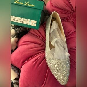 Lauren Lorraine Kelsey Silver Embellished Flats